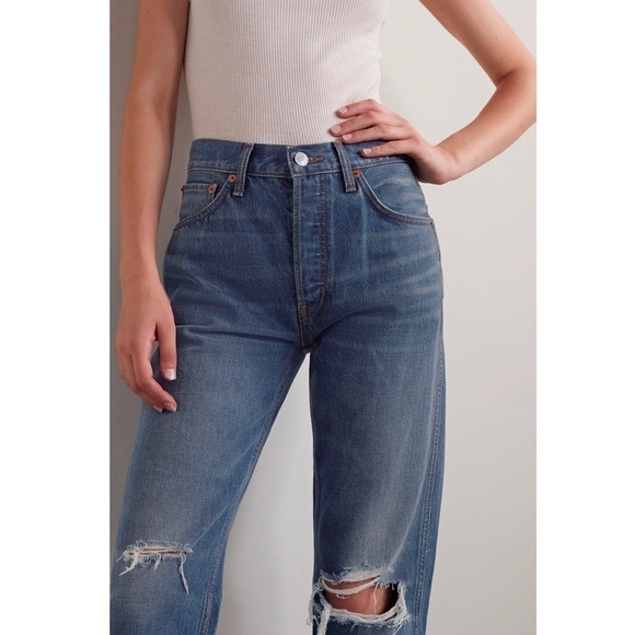 NWT RE/DONE 90s High Rise Distressed Denim Ripped Knee Straight Leg Jeans 26 - Picture 14 of 16